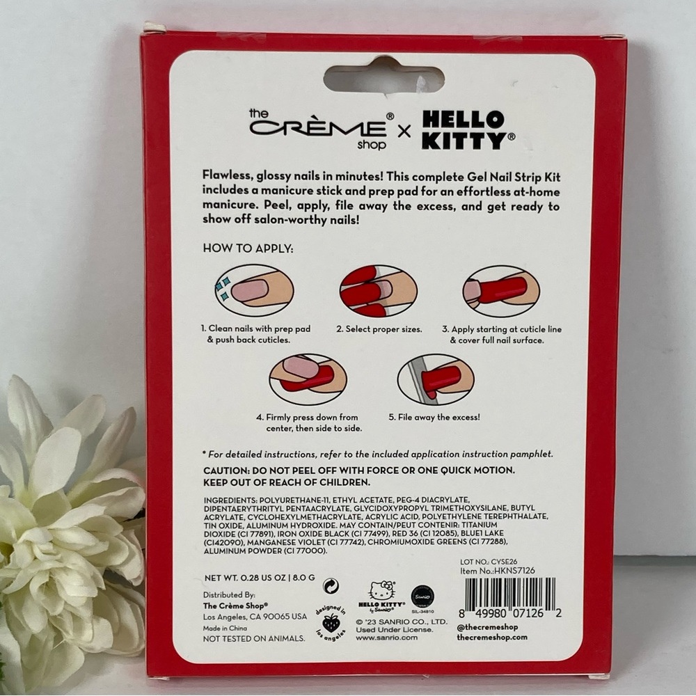Hello KittyX Crème Shop Classic Cutie 32 Long Wear Gel Nail Strips Red White NEW - Picture 2 of 4